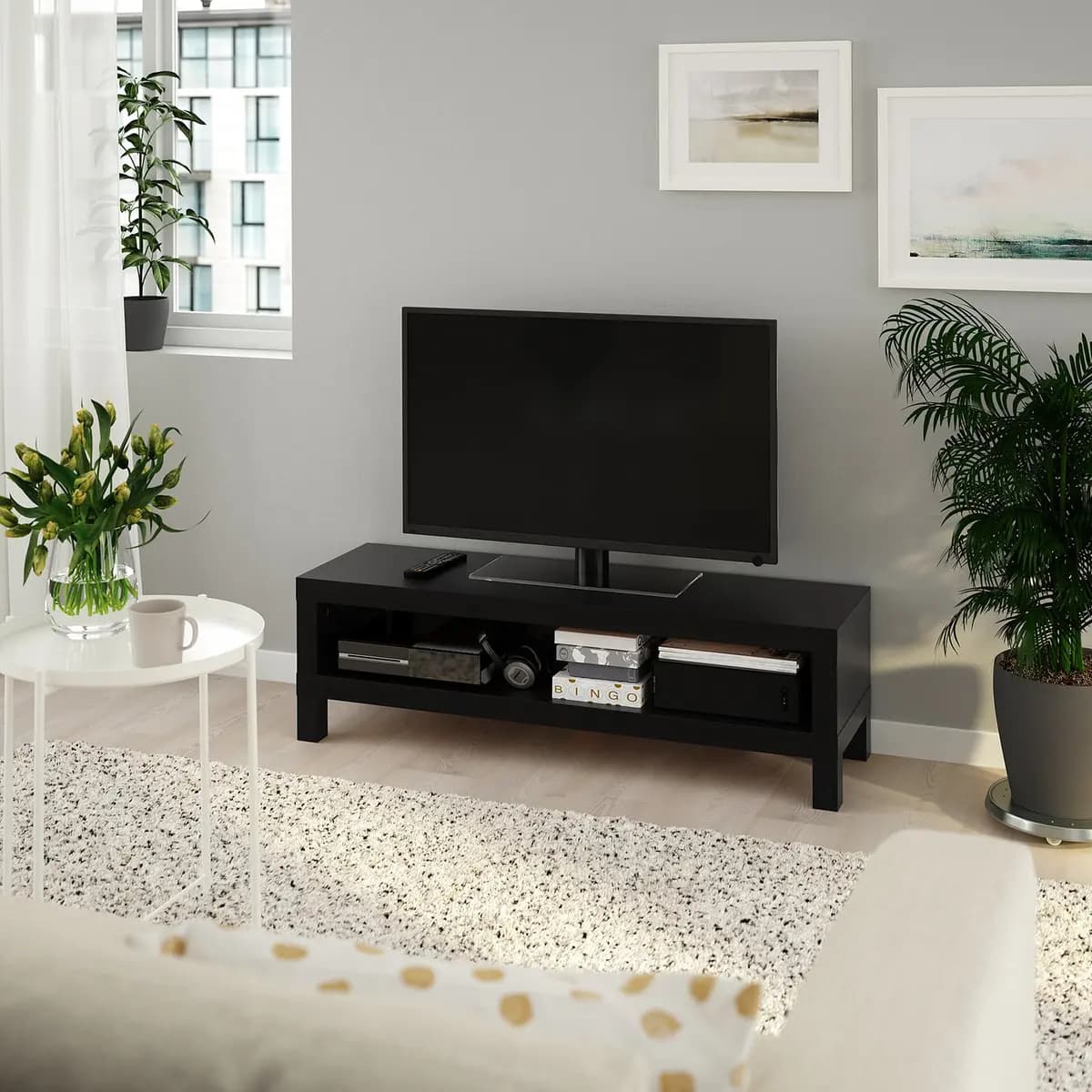 IKEA LACK TV unit, black-brown 47 1/4x13 3/4x14 1/8 " [Depth 13 3/4 ", Height 14 1/8 ", Max load/shelf 33 lb]