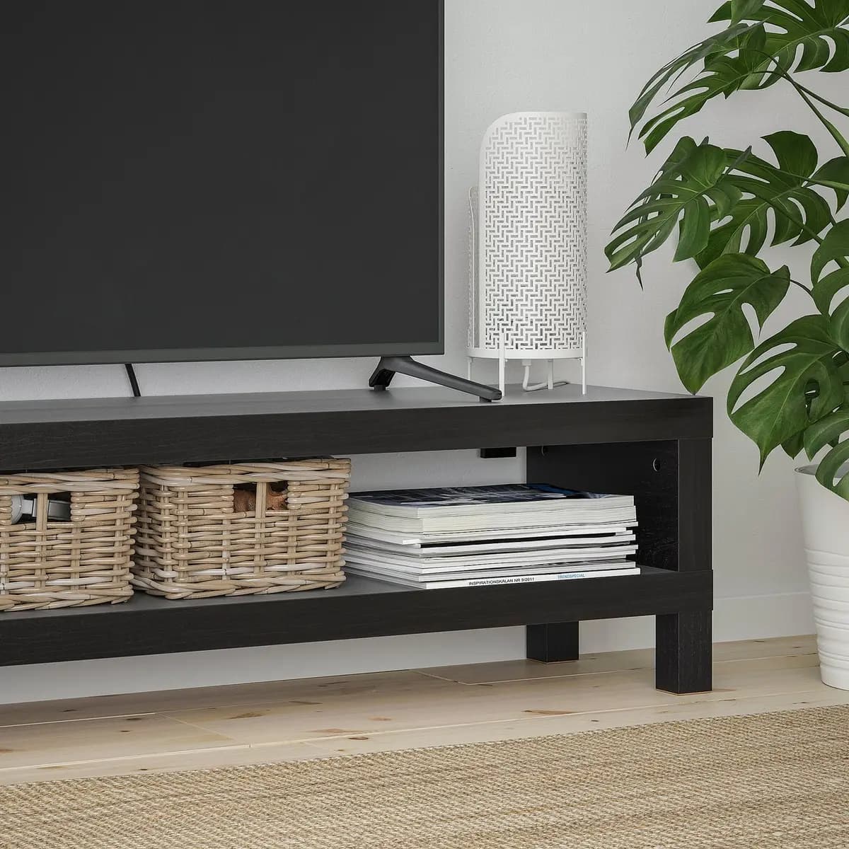 IKEA LACK TV unit, black-brown 47 1/4x13 3/4x14 1/8 " [Depth 13 3/4 ", Height 14 1/8 ", Max load/shelf 33 lb]