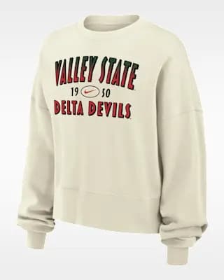 Nike College (Mississippi Valley State University) Women's Phoenix Fleece Crewneck Sweatshirt Sail [Sail, 52% cotton/32% rayon/18% polyester, Machine wash]