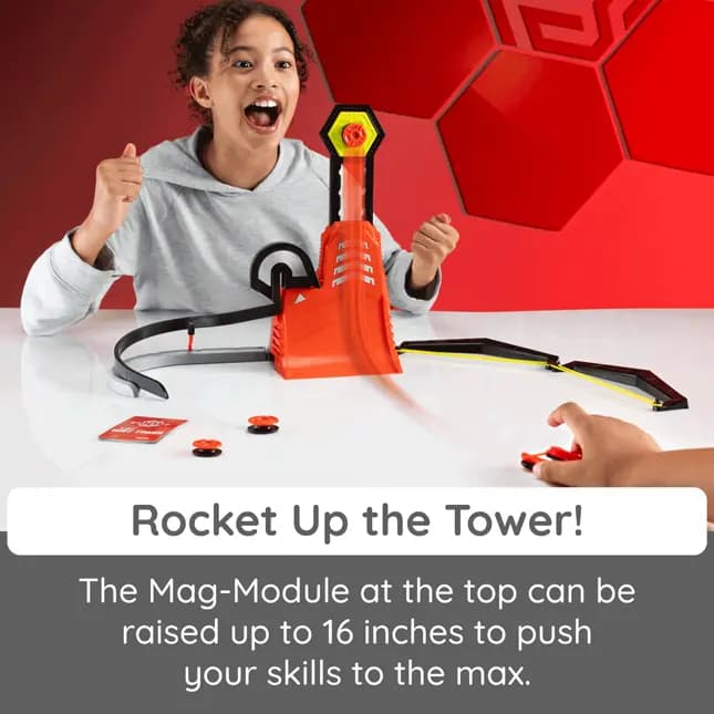 Fat Brain Toys Magshuto Vert Tower Magnet-Launching Action Toy Creative Set for Ages 6 and Up [Magnetic trick-shot kit featuring a vertical ramp with other built-in stunts, Encoura
