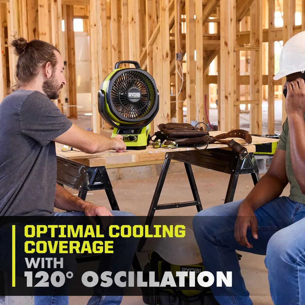 RYOBI 18V ONE+ HP Brushless Hybrid 9" Oscillating Fan [Motor Type Brushless, Blade Diameter 9", CFM 1,200]