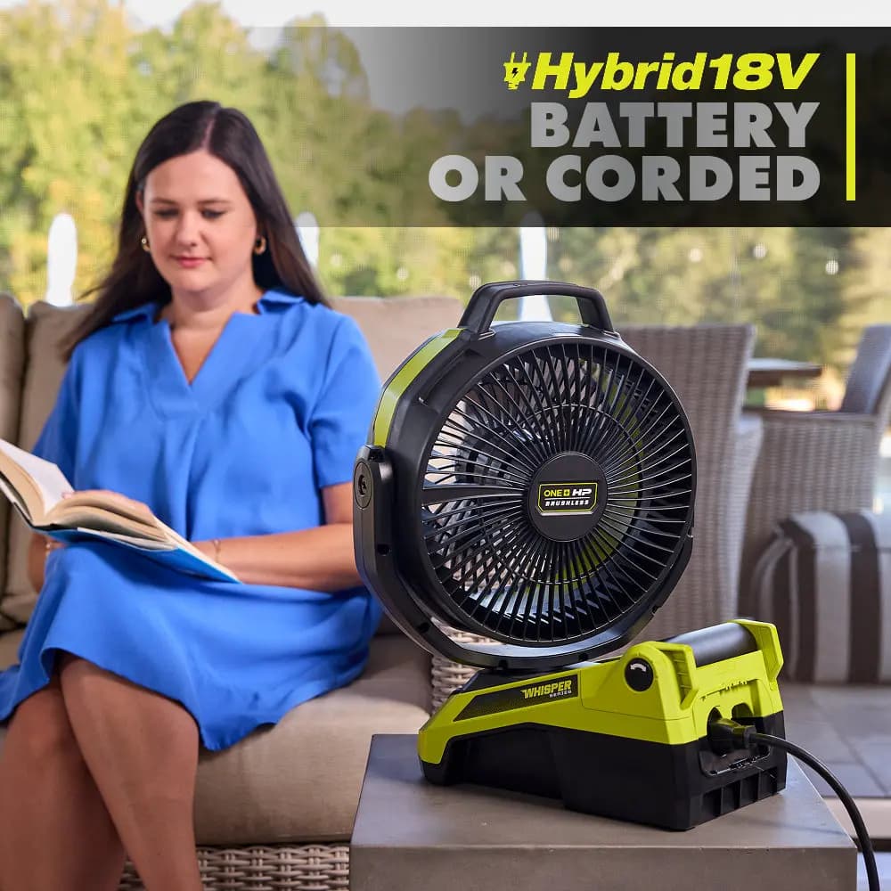 RYOBI 18V ONE+ HP Brushless Hybrid 9" Oscillating Fan [Motor Type Brushless, Blade Diameter 9", CFM 1,200]