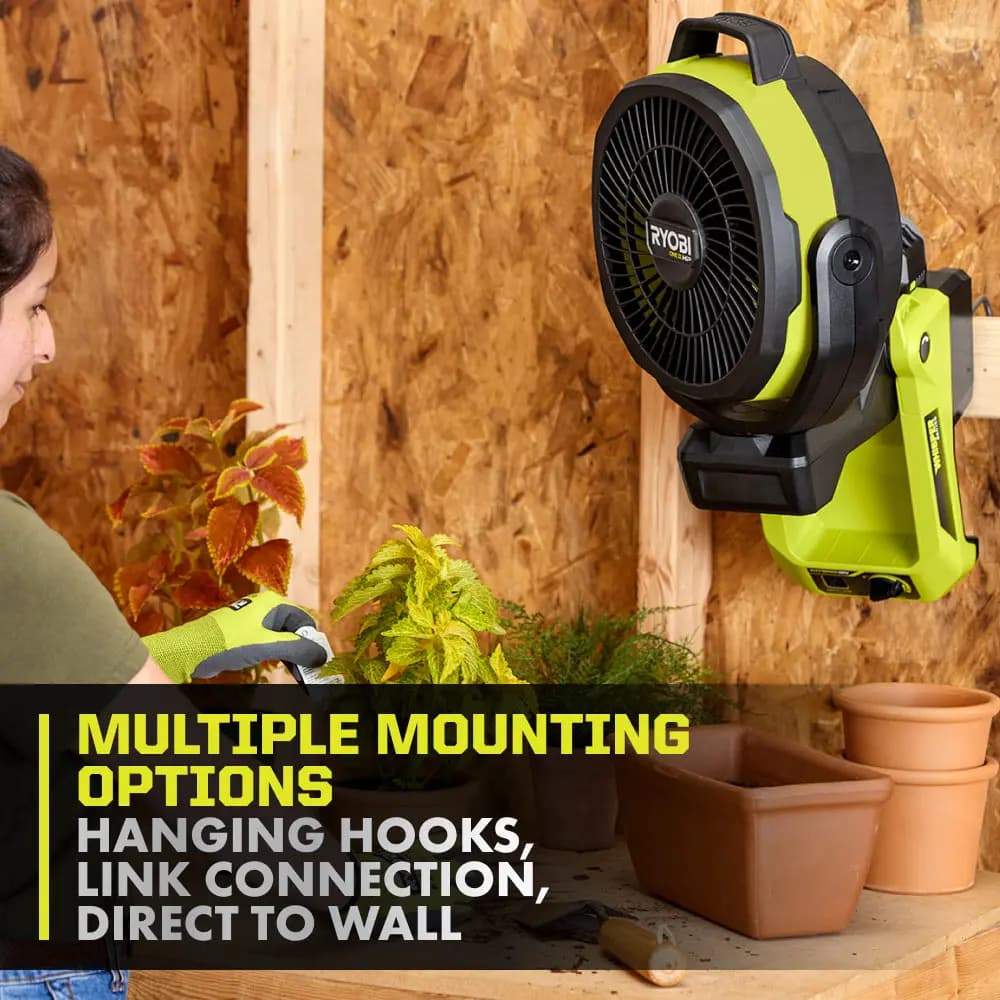 RYOBI 18V ONE+ HP Brushless Hybrid 9" Oscillating Fan [Motor Type Brushless, Blade Diameter 9", CFM 1,200]