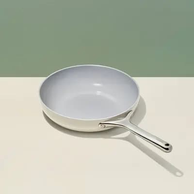 Caraway Home 10.5" Fry Pan Cream: Nonstick Ceramic Cookware, Oven-Safe, Stainless Steel Handle, Induction Compatible [Stainless Steel, 2.7 Quart, Ceramic]
