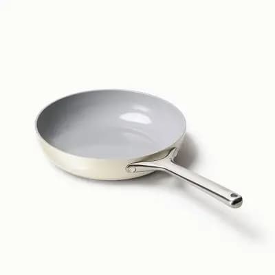 Caraway Home 10.5" Fry Pan Cream: Nonstick Ceramic Cookware, Oven-Safe, Stainless Steel Handle, Induction Compatible [Stainless Steel, 2.7 Quart, Ceramic]