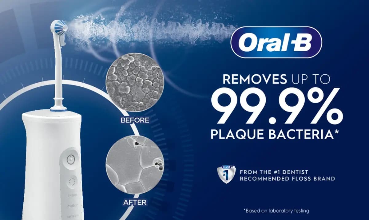 Oral-B Water Flosser Advanced, Portable Oral Irrigator Handle [Oxyjet Technology targets and helps eliminate plaque bacteria for healthier gums, On-demand mode allows for great con
