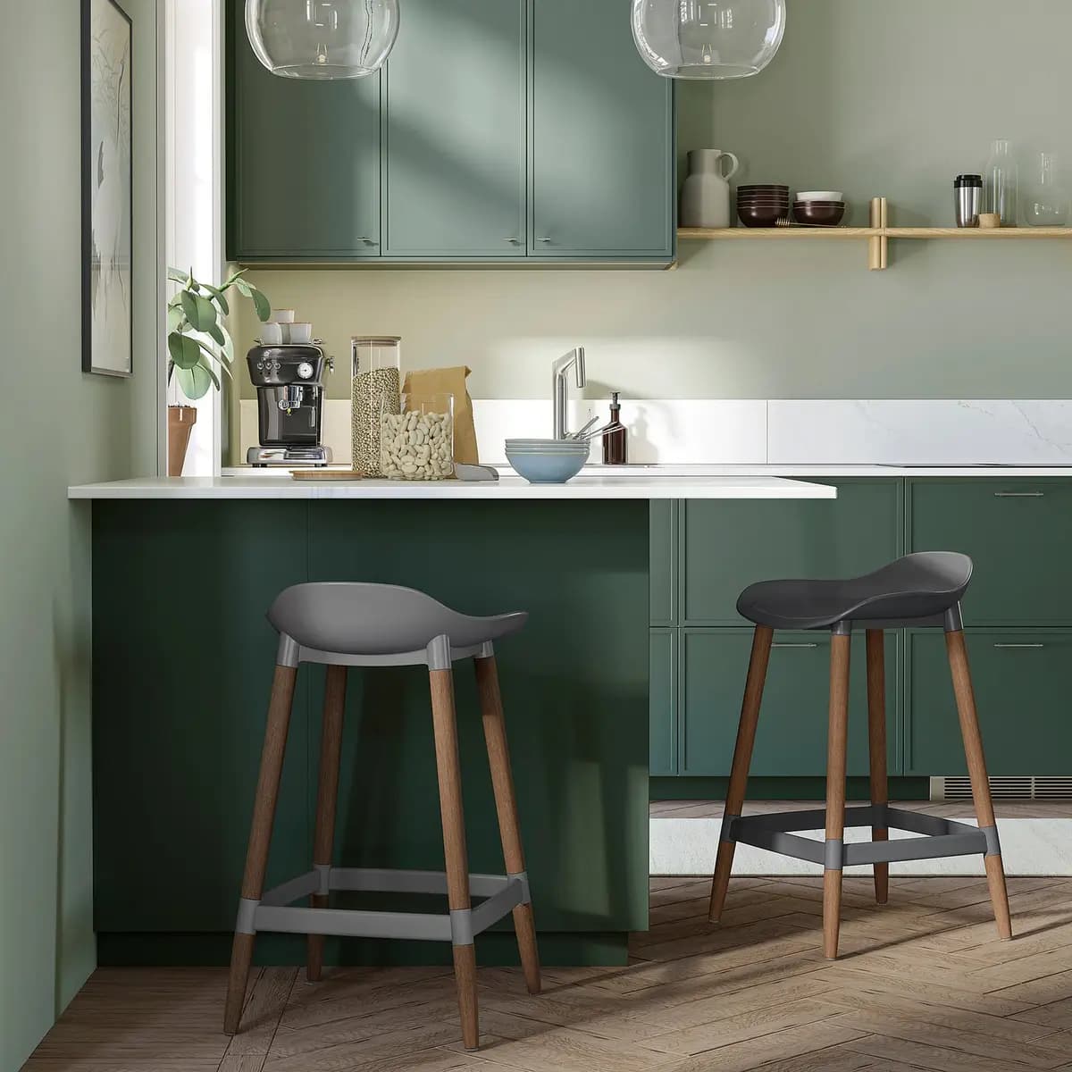IKEA GRÖNSTA Bar stool, counter height gray/dark brown/wood indoor/outdoor [Width 17 3/4 ", Depth 17 3/8 ", Height 29 7/8 "]