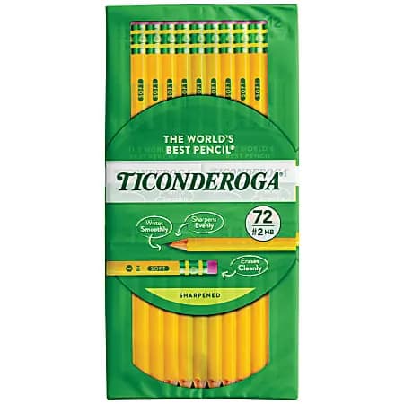 Ticonderoga® #2 Pre-sharpened Pencils, 0.7 mm, Yellow, Pack Of 72 Pencils [Color (Barrel) Yellow, primary material Wood, Number of Packs/Boxes 1, Number of Pencils Per Pack/Box 72]