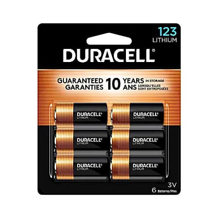 Duracell® 123 3V High Power Lithium Batteries, Pack of 6 [Cell Type Lithium Ion, voltage 3 V, Warranty 10-Year Limited, model Photo 3-Volt Lithium 123 Batteries]