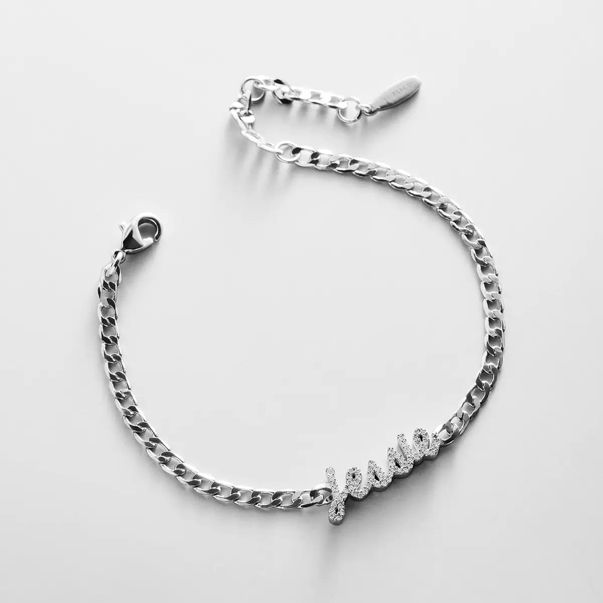BaubleBar Curb Chain Custom Bracelet - Silver/Pave Script [Set on a smooth curb chain, Customize with up to 10 letters in the fon, Available in glossy gold or sleek silver,]