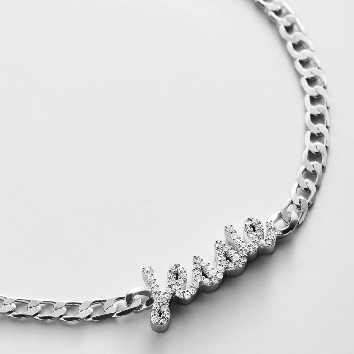 BaubleBar Curb Chain Custom Bracelet - Silver/Pave Script [Set on a smooth curb chain, Customize with up to 10 letters in the fon, Available in glossy gold or sleek silver,]