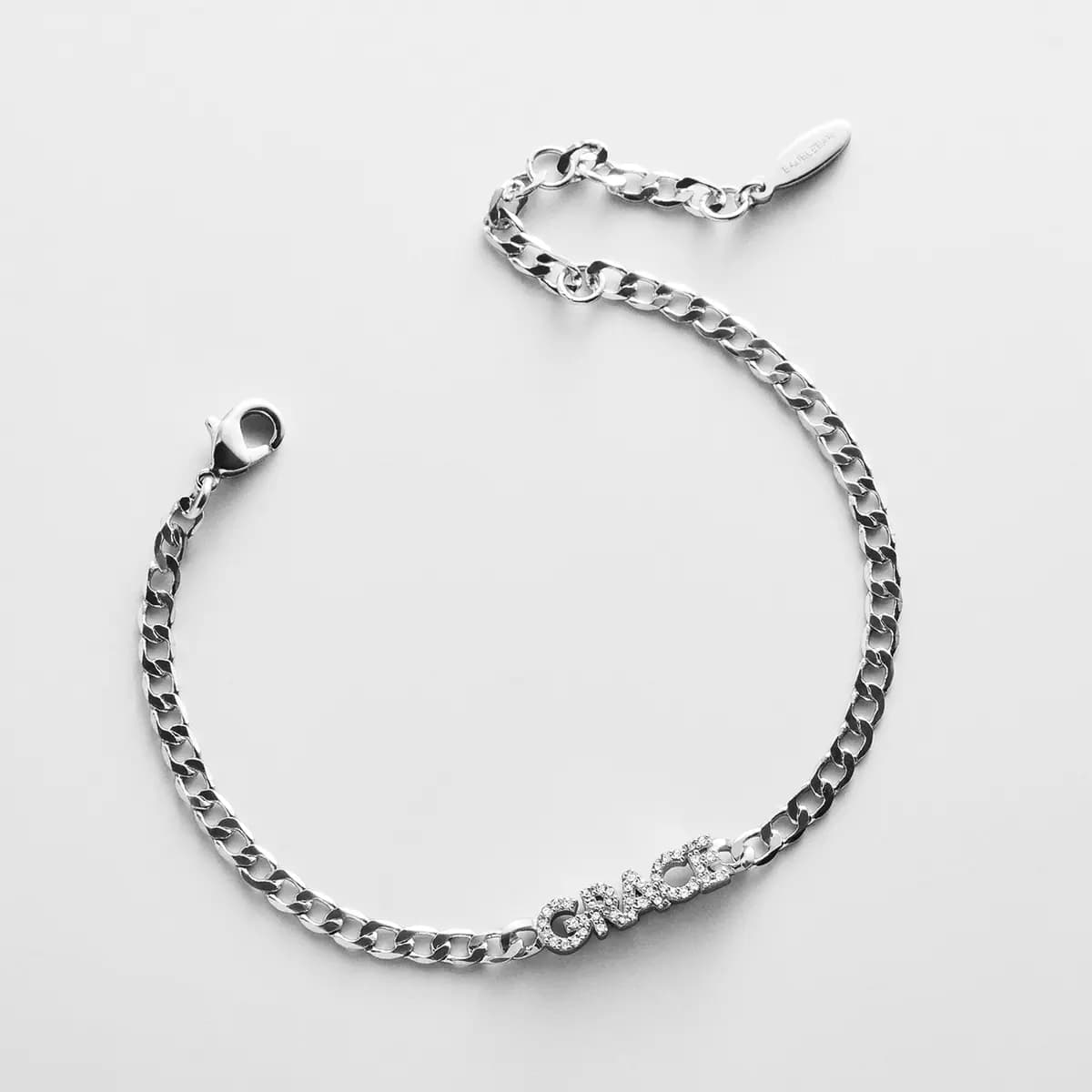 BaubleBar Curb Chain Custom Bracelet - Silver/Pave Script [Set on a smooth curb chain, Customize with up to 10 letters in the fon, Available in glossy gold or sleek silver,]