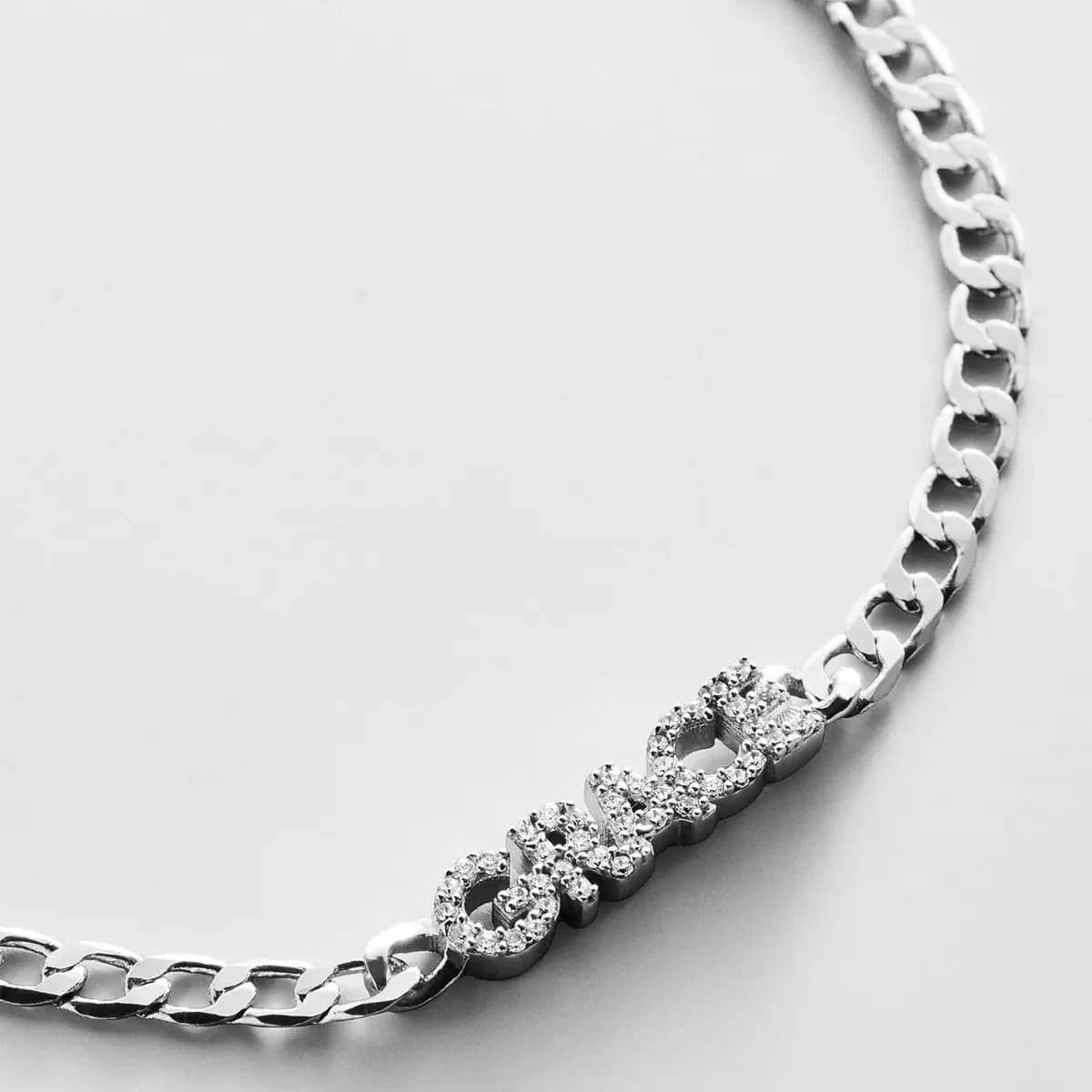 BaubleBar Curb Chain Custom Bracelet - Silver/Pave Script [Set on a smooth curb chain, Customize with up to 10 letters in the fon, Available in glossy gold or sleek silver,]