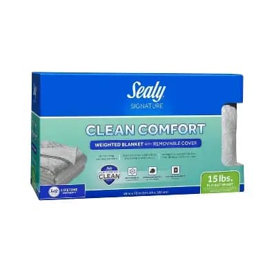 Sealy 48"x72" Clean Comfort 15lbs Weighted Blanket with Removable Cover Gray - Sealy [15 Pounds, 100% Microfiber, Removable Cover]