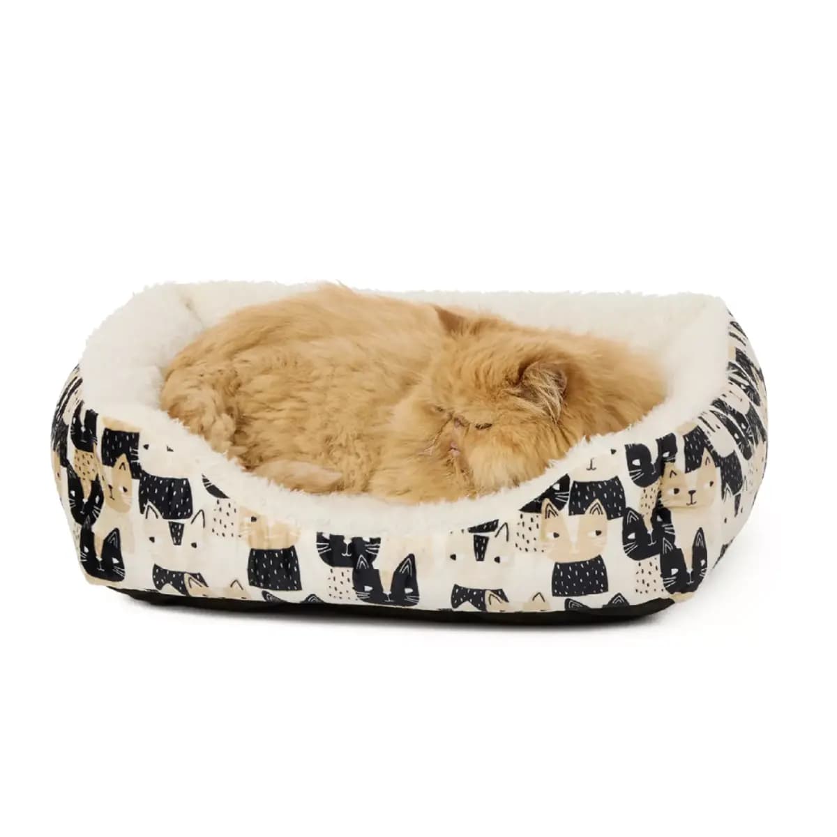 Whisker City® Cat Face Cuddler Cat Bed, Multi-Color, Machine Washable, 15L x 18W [Brand Whisker City®, Includes 1 Cuddler Bed, Color Black, Tan, Cream, Environment Indoors]