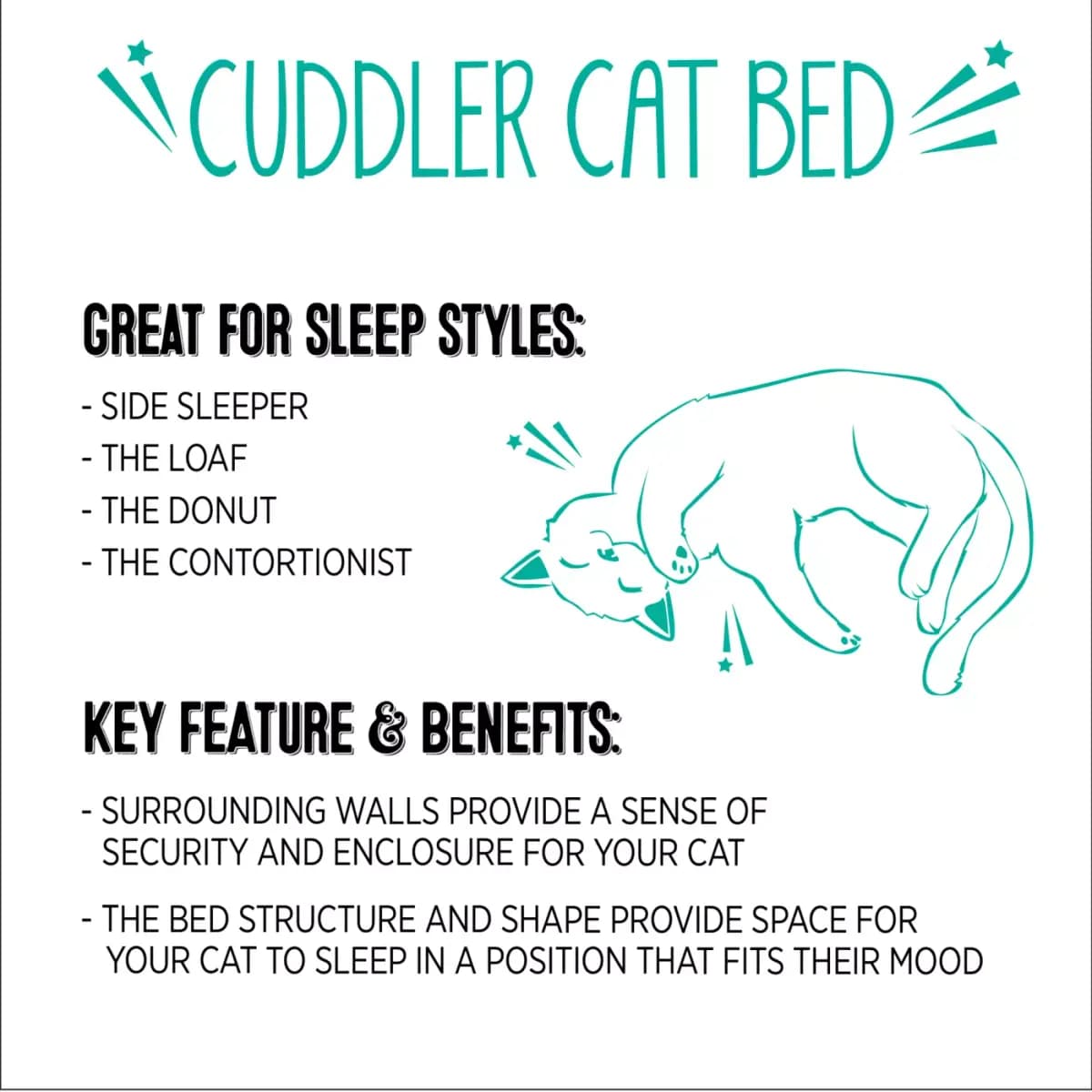 Whisker City® Cat Face Cuddler Cat Bed, Multi-Color, Machine Washable, 15L x 18W [Brand Whisker City®, Includes 1 Cuddler Bed, Color Black, Tan, Cream, Environment Indoors]