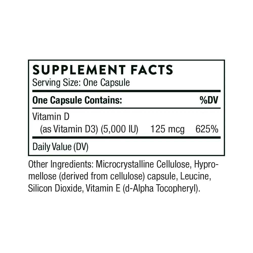 Thorne Vitamin D-5,000 - NSF Certified for Sport - 60 Servings [1 Capsule(s), 60, 125mcg]