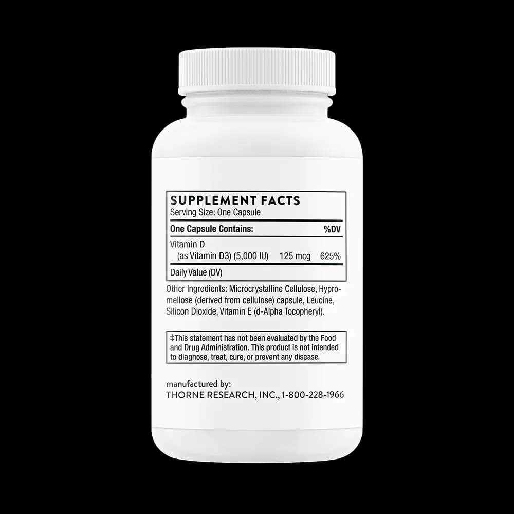 Thorne Vitamin D-5,000 - NSF Certified for Sport - 60 Servings [1 Capsule(s), 60, 125mcg]