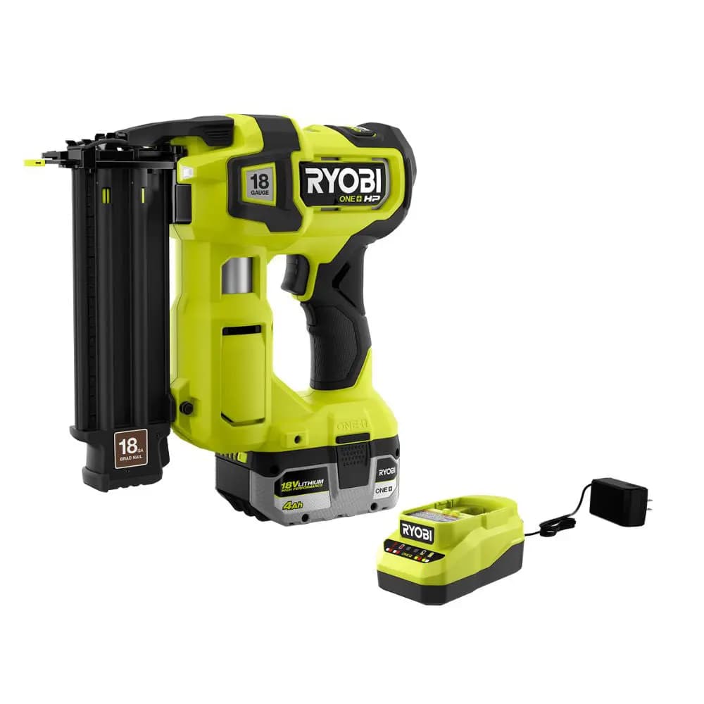 RYOBI 18V ONE+ HP Brushless AirStrike 18GA Brad Nailer Kit [Nail Range 5/8" to 2-1/8", Nails per Charge Up to 2,250, Magazine Capacity 105 Brad Nails]