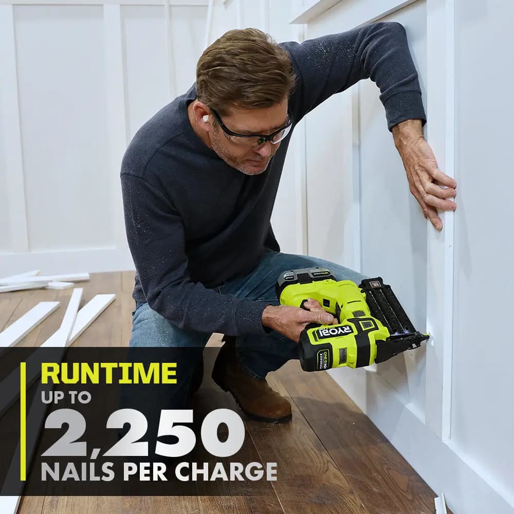 RYOBI 18V ONE+ HP Brushless AirStrike 18GA Brad Nailer Kit [Nail Range 5/8" to 2-1/8", Nails per Charge Up to 2,250, Magazine Capacity 105 Brad Nails]