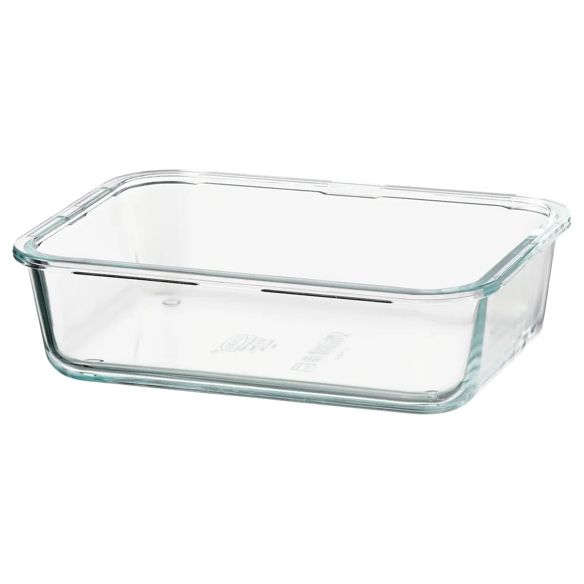 IKEA 365+ food container with lid, rectangular glass/plastic, 34 oz [Length 8 ", Width 6 ", Height 3 ", Volume 34 oz]