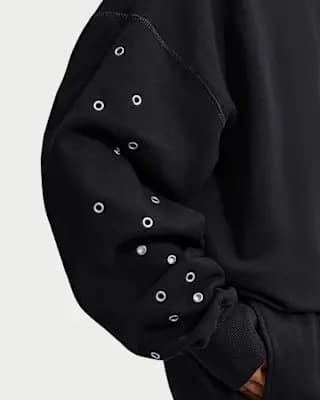 Nike Studio Fleece Medium Weight Women's Oversized Pullover Hoodie Total Black/Sail [Body/Hood Lining: 80% cotton/20% polyester, Machine wash, XS (0–2)-XXL (20–22)]