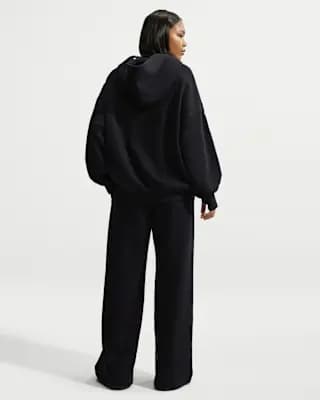 Nike Studio Fleece Medium Weight Women's Oversized Pullover Hoodie Total Black/Sail [Body/Hood Lining: 80% cotton/20% polyester, Machine wash, XS (0–2)-XXL (20–22)]