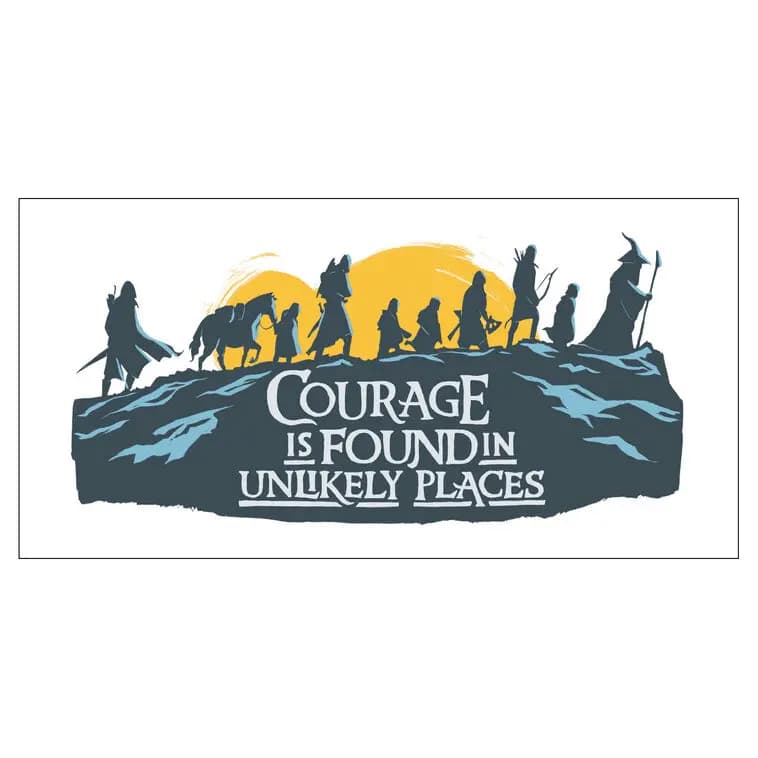 The Lord of the Rings Fellowship Collectible Drinking Glass, 13.5 oz. [Courage is found in unlikely places, Holds 13.5 oz.; 3.25'' W x 5.06'' H, 1, Top rack dishwasher safe.]