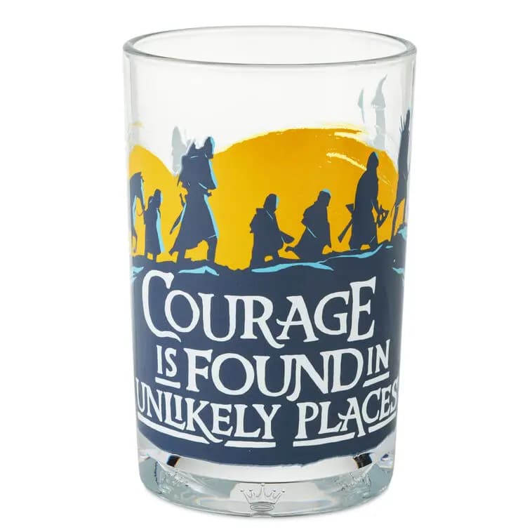 The Lord of the Rings Fellowship Collectible Drinking Glass, 13.5 oz. [Courage is found in unlikely places, Holds 13.5 oz.; 3.25'' W x 5.06'' H, 1, Top rack dishwasher safe.]
