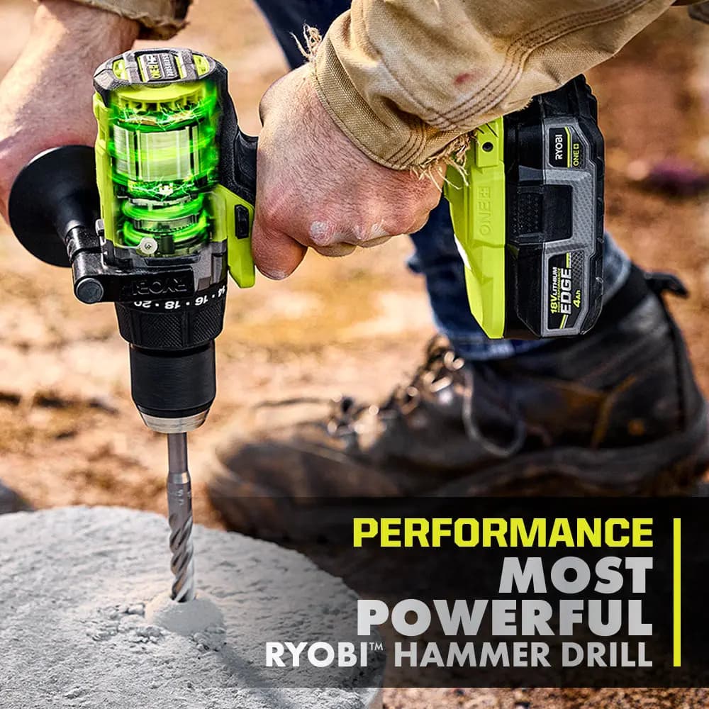 RYOBI 18V ONE+ HP BRUSHLESS CORDLESS 2-TOOL HAMMER DRILL / DRIVER, IMPACT DRIVER, 4.0 Ah, 2.0 Ah BATTERY, CHARGER, AND BAG [Torque Up to 850 in-lbs., RPM 0 - 700 / 0 - 2,150, Chuck