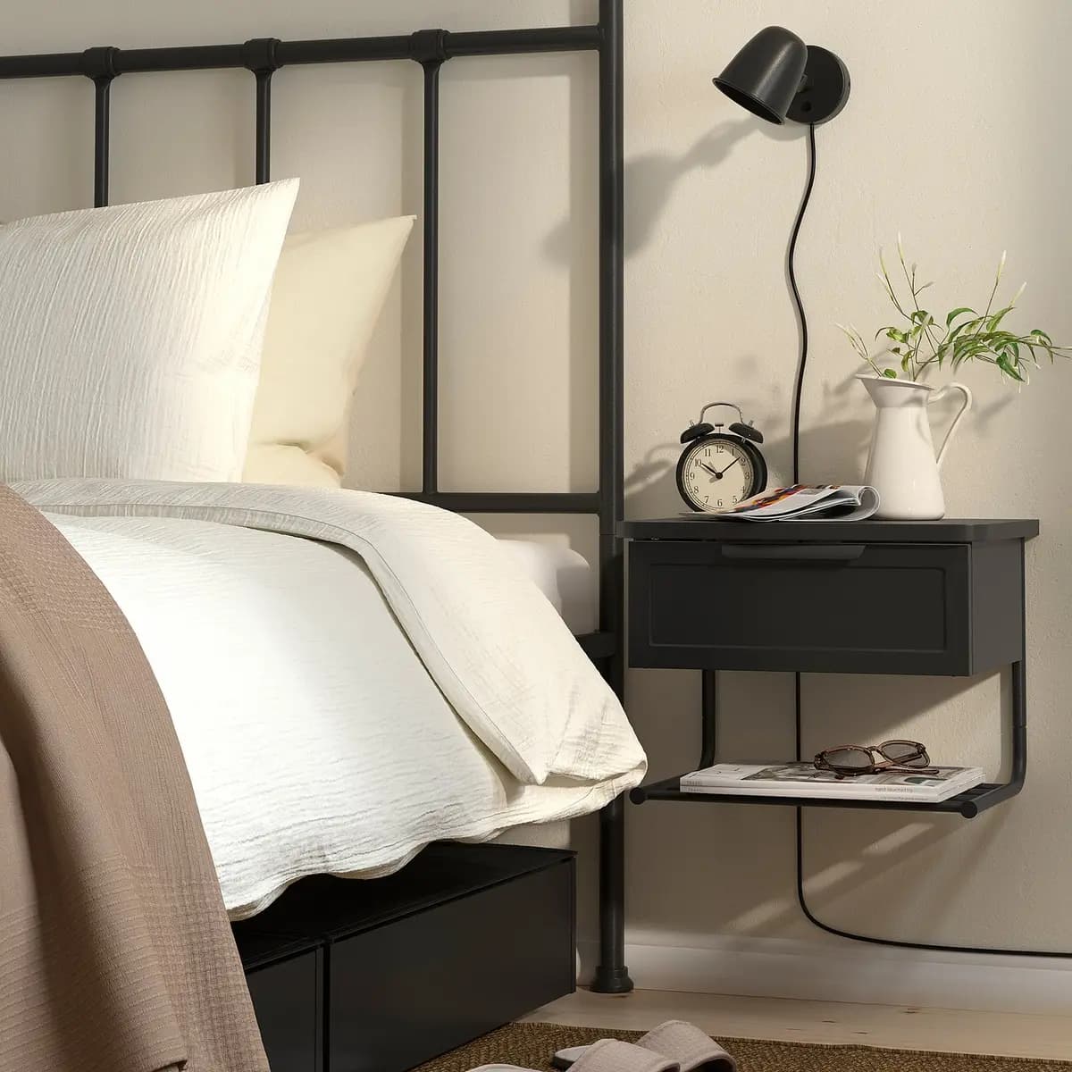 IKEA GRÅFJÄLLET Wall-mounted bedside table, anthracite [Width 16 1/2 ", Depth 11 3/8 ", Height 12 1/4 "]