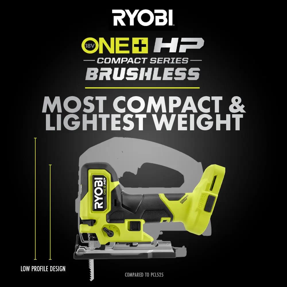 RYOBI 18V ONE+ HP Compact Brushless Barrel Grip Jig Saw Kit [Voltage 18V, Capacity 2Ah, Fuel Gauge Integrated LEDs]
