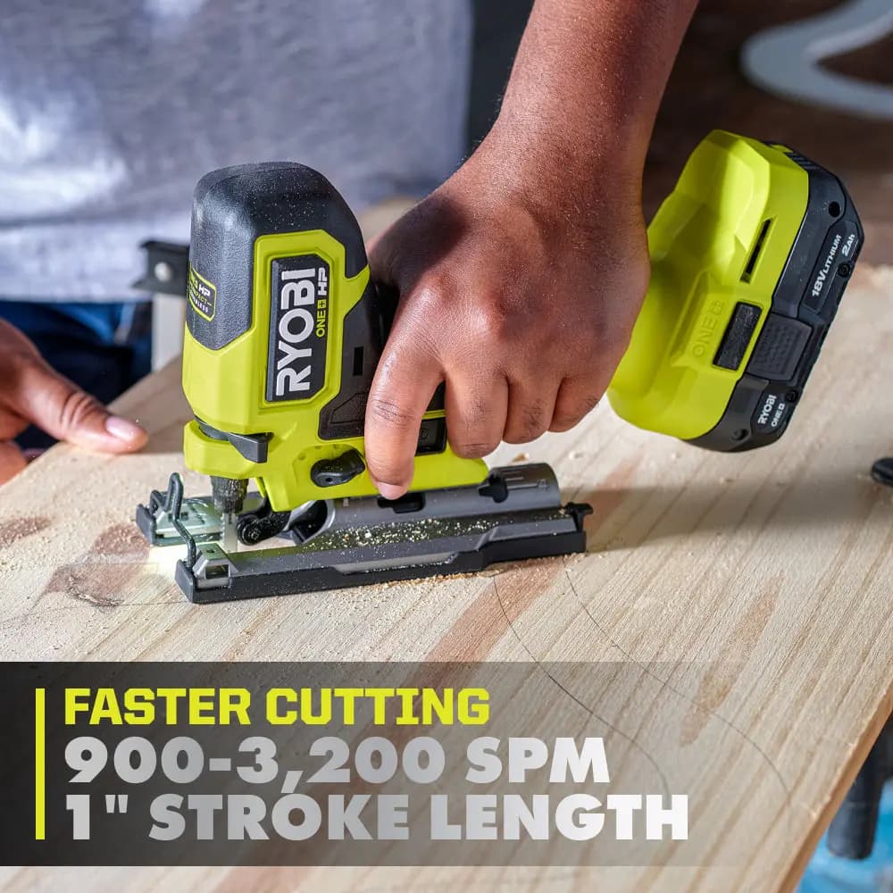 RYOBI 18V ONE+ HP Compact Brushless Barrel Grip Jig Saw Kit [Voltage 18V, Capacity 2Ah, Fuel Gauge Integrated LEDs]