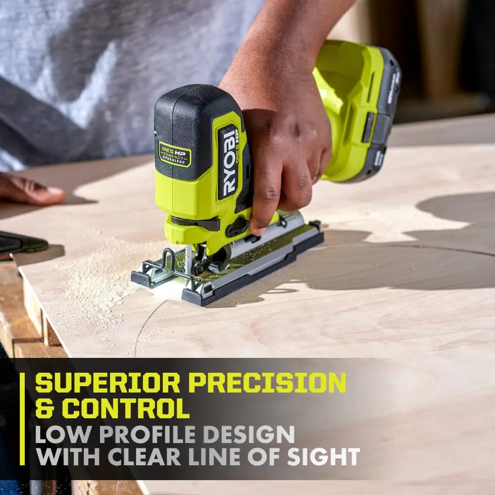 RYOBI 18V ONE+ HP Compact Brushless Barrel Grip Jig Saw Kit [Voltage 18V, Capacity 2Ah, Fuel Gauge Integrated LEDs]