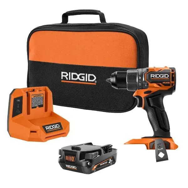 RIDGID 18V NUKE SubCompact Brushless Cordless 1/2 in. Drill/Driver Kit with 2Ah MAX Output Battery & Charger, RNKSDD01K1 [Battery Amp Hours: 2 Ah, Battery Power Type: Lithium Ion, 