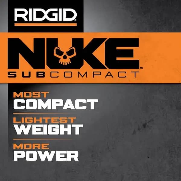 RIDGID 18V NUKE SubCompact Brushless Cordless 1/2 in. Drill/Driver Kit with 2Ah MAX Output Battery & Charger, RNKSDD01K1 [Battery Amp Hours: 2 Ah, Battery Power Type: Lithium Ion, 