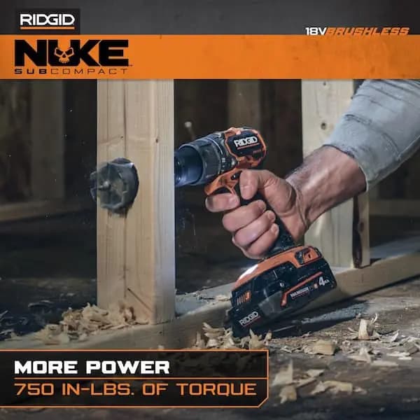 RIDGID 18V NUKE SubCompact Brushless Cordless 1/2 in. Drill/Driver Kit with 2Ah MAX Output Battery & Charger, RNKSDD01K1 [Battery Amp Hours: 2 Ah, Battery Power Type: Lithium Ion, 