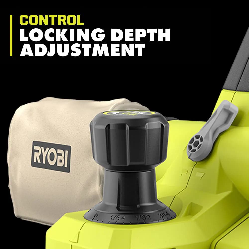 RYOBI 18V ONE+ 3-1/4" Hand Planer [RPM Up to 14,000, Depth of Cut 5/64", Blade Width 3-1/4"]