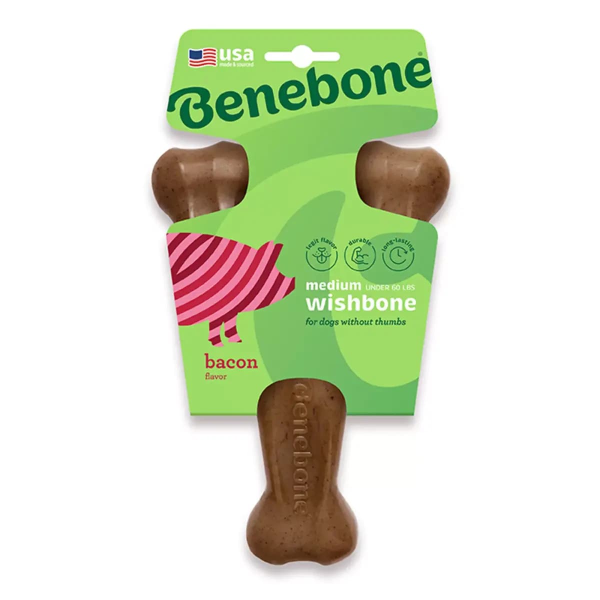 Benebones Benebone Wishbone Durable Dog Chew Toy, Bacon Flavored, Small [Includes 1 Chew Toy, Intended For Dog, Activity Chew, Color Brown]