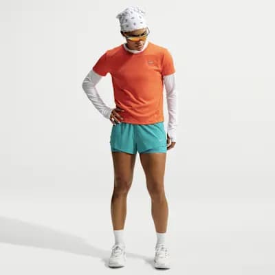 Nike Swift Women's Dri-FIT Mid-Rise 2-in-1 Running Shorts Energy/Energy [Energy/Energy, Reflective Swoosh logo on left thigh, Reflective graphics on outer thighs]