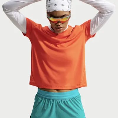 Nike Swift Women's Dri-FIT Mid-Rise 2-in-1 Running Shorts Energy/Energy [Energy/Energy, Reflective Swoosh logo on left thigh, Reflective graphics on outer thighs]