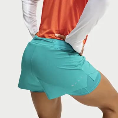 Nike Swift Women's Dri-FIT Mid-Rise 2-in-1 Running Shorts Energy/Energy [Energy/Energy, Reflective Swoosh logo on left thigh, Reflective graphics on outer thighs]