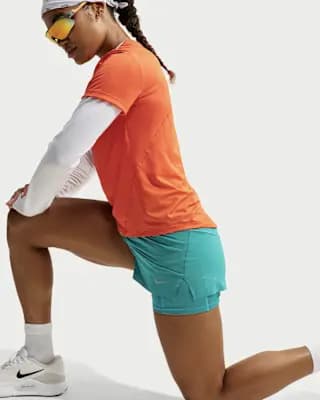 Nike Swift Women's Dri-FIT Mid-Rise 2-in-1 Running Shorts Energy/Energy [Energy/Energy, Reflective Swoosh logo on left thigh, Reflective graphics on outer thighs]