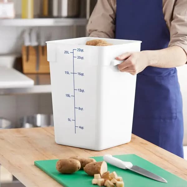 Choice 22 Qt. White Square Polypropylene Food Storage Container [Length 10 7/8 Inches, Width 10 7/8 Inches, Height 15 1/2 Inches, Capacity 22 qt.]