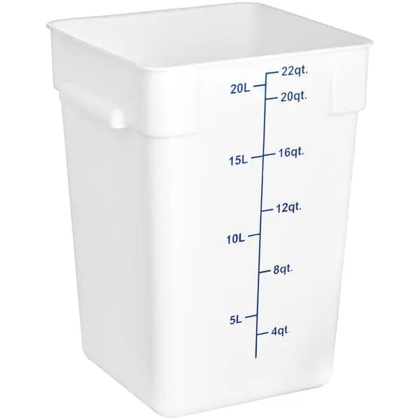 Choice 22 Qt. White Square Polypropylene Food Storage Container [Length 10 7/8 Inches, Width 10 7/8 Inches, Height 15 1/2 Inches, Capacity 22 qt.]