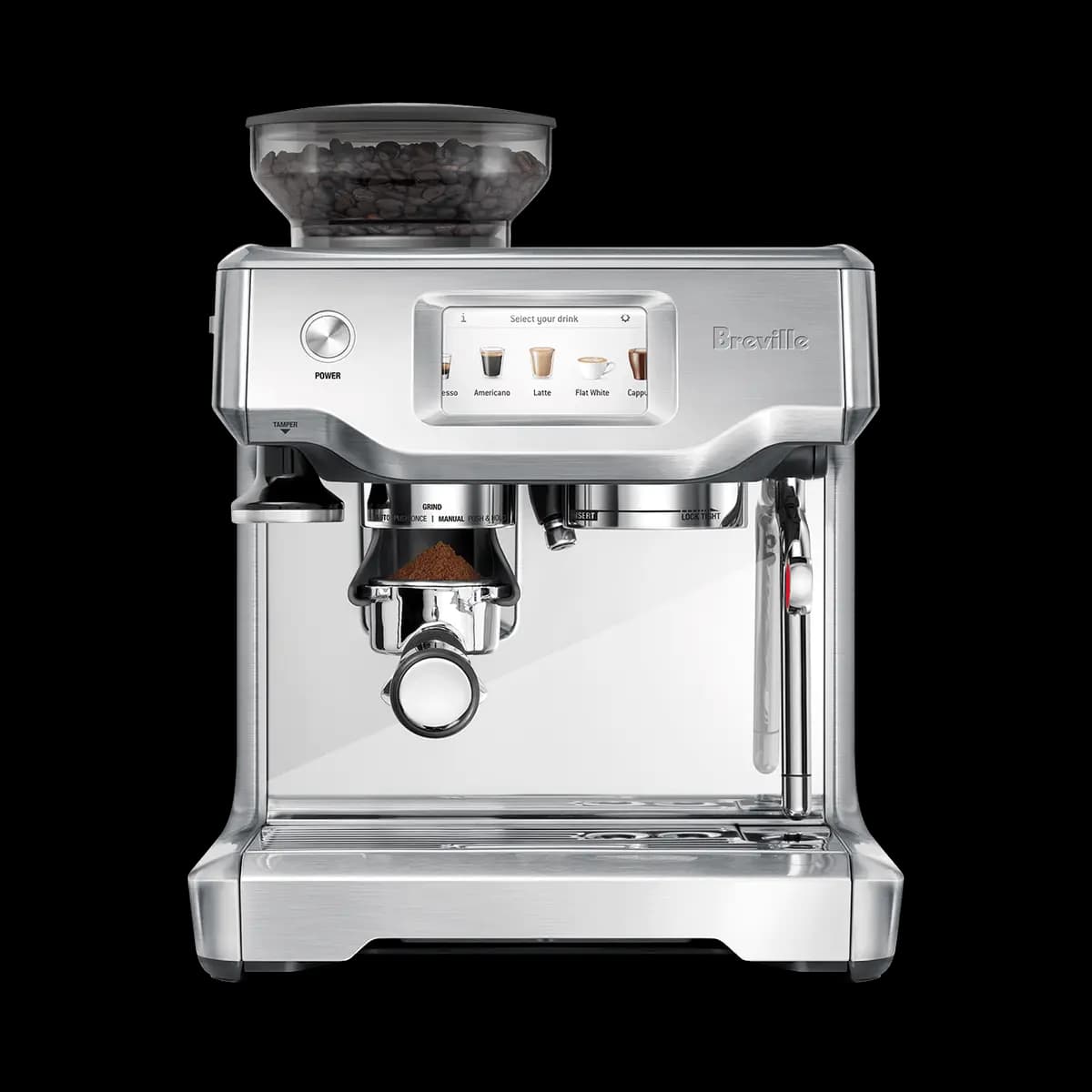 Breville the Barista Touch™ [Dosing Funnel™ Attachment; 54mm Full Stainless Steel Portafilter; Single and Double Wall Filter Baskets; 480ml Stainless Steel Jug; ClaroSwiss Water Fi