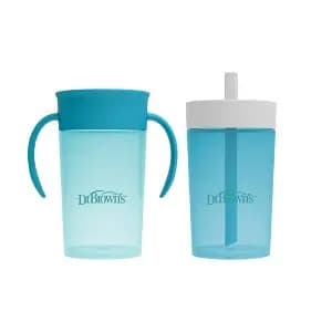 Dr. Brown's 10 oz Milestones Straw to 360° Cup Set, with Interchangeable Silicone Straw - Aqua Blue - 2pk [Dimensions (Overall) 7.1 Inches (H) x 9.75 Inches (W), Finish Matte, Sugg