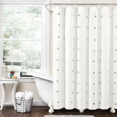 Lush Decor 72"x72" Boho Circle Tufted Yarn Dyed Eco Friendly Recycled Cotton Shower Curtain Gray - Lush Décor [72 Inches (H) x 72 Inches (W), 1 Pounds, Plain Weave]
