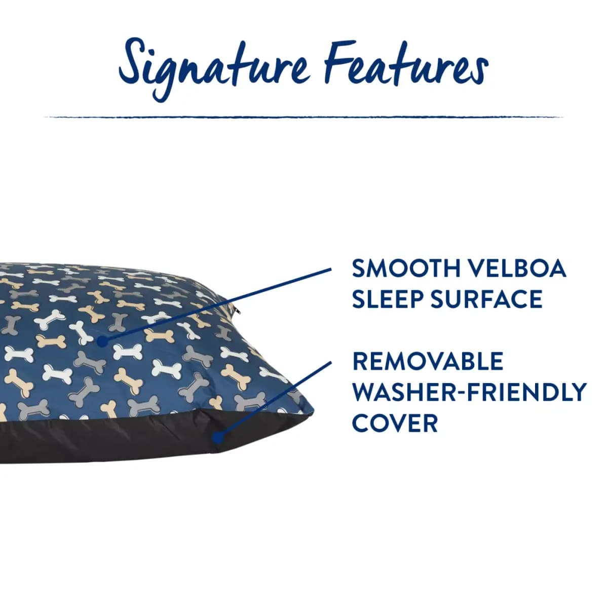 Top Paw Navy Bone Print Pillow Bed, Small/Medium, Large/X Large [Brand Top Paw®, Includes 1 Bed, Intended For Dogs, Material Top: Random Printed 150gsm Comfort Plush]