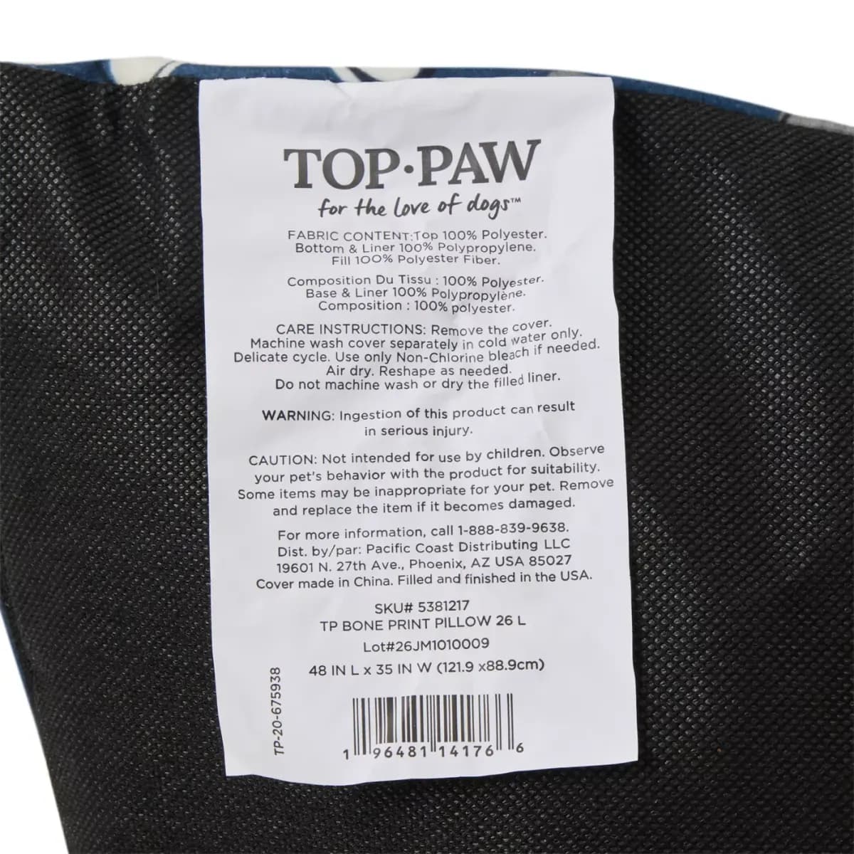 Top Paw Navy Bone Print Pillow Bed, Small/Medium, Large/X Large [Brand Top Paw®, Includes 1 Bed, Intended For Dogs, Material Top: Random Printed 150gsm Comfort Plush]